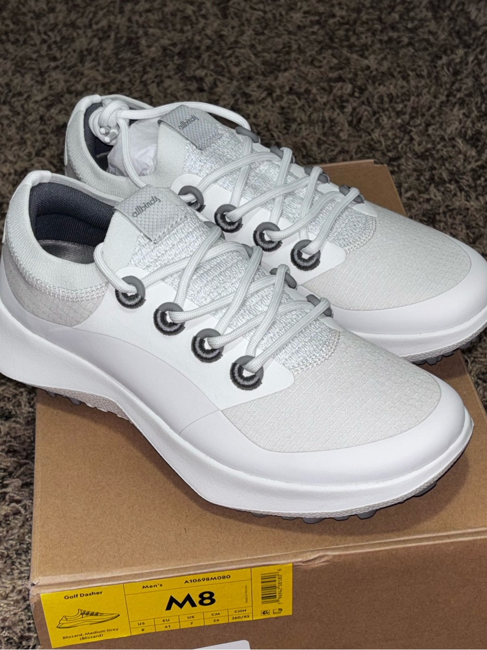 Size 8 Allbirds Golf Dasher Men's Golf Shoes White Blizzard Grey New